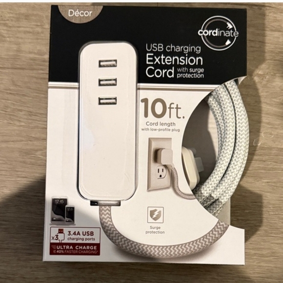 Other - White USB Charging Extension Cord With 3 USB Ports, NIB